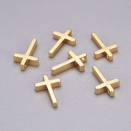 真鍮の小さなクロスチャーム  ゴールドカラー  13x8.5x2.5mm  穴：1.4mm X-KK-L189-05G-1