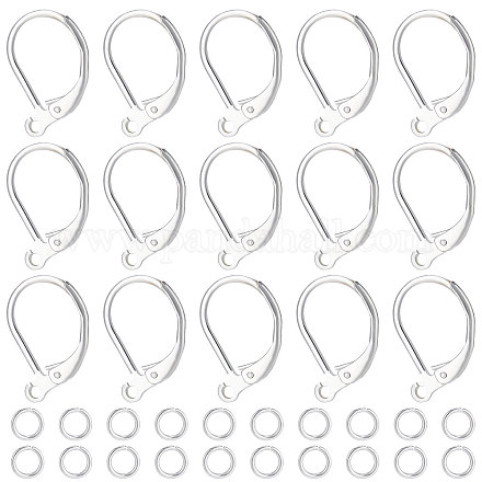 Beebeecraft 1 Box 20Pcs 925 Sterling Silver Plated Leverback Earwires French Earring Hooks 15.6x10x2mm Interchangeable Dangle Ear Wire Findings with 20Pcs Open Jump Rings for Jewelry Making DIY-BBC0001-02S-1