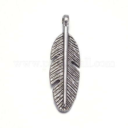 Feather Antique Silver Tone Tibetan Silver Pendants X-AB261Y-1