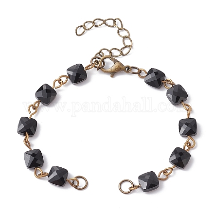 Square Faceted Glass Beaded Link Chain Bracelet Making AJEW-JB01150-47-1