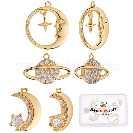 Beebeecraft 1 Box 6Pcs 3 Style Moon Charms 18K Gold Plated Universe Space Star Crescent Charms Pendant for DIY Necklace Earrings Jewellery Making KK-BBC0001-50-1