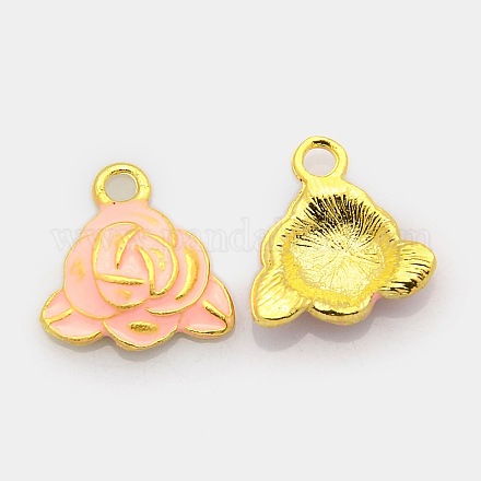 Golden Tone Alloy Enamel Flower Pendants ENAM-J451-04G-1
