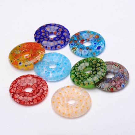 Donut/Pi Disc Millefiori Glass Pendants LK-N001-10-1