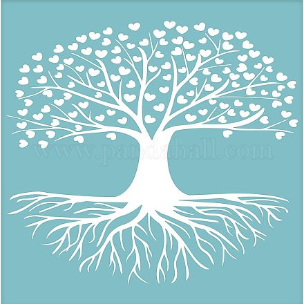 粘着性のシルクスクリーン印刷ステンシル  木に塗るため  DIYデコレーションTシャツ生地  ハートを持つツリー  空色  28x22cm DIY-WH0173-033-1