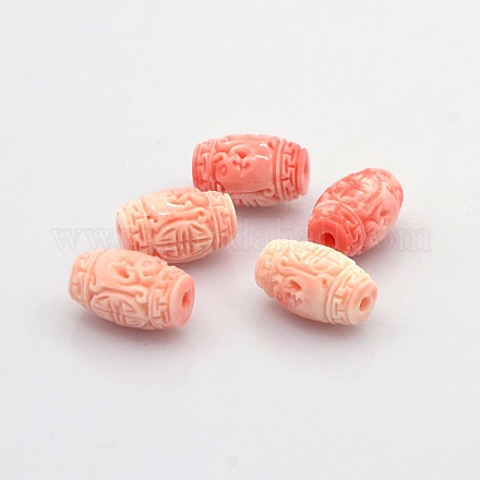Opaque Resin Carved Barrel Beads RESI-E005-12-8mm-1