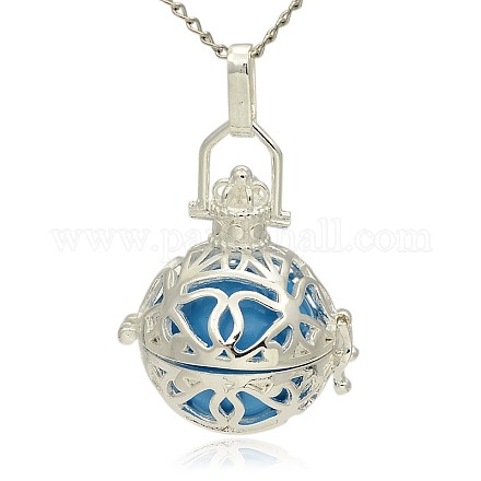 Silver Color Plated Brass Hollow Round Cage Pendants KK-J240-02S-1
