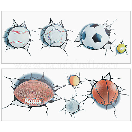 GORGECRAFT 1 Set 2 Sheets 3D Sport Balls Wall Decals Break Through The Wall Removable Vinyl DIY Wall Stickers Sports Peel and Stick Football Rugby Wall Decor for Classroom Playroom Bedroom (26×70cm) AJEW-WH0304-62-1