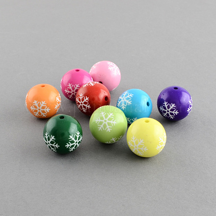 Round Acrylic Snowflake Pattern Beads SACR-S196-20mm-1