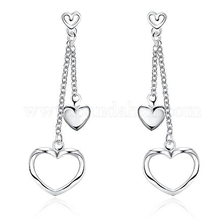 Sweet Silver Plated Brass Heart Dangle Stud Earrings EJEW-BB00706-1