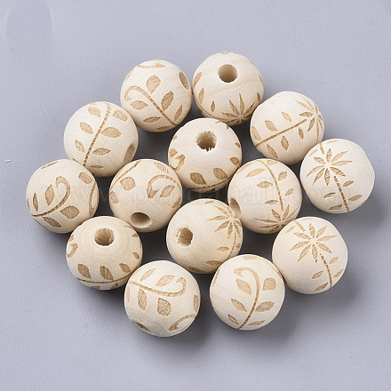 Unfinished Natural Wood European Beads WOOD-T025-001A-LF-1