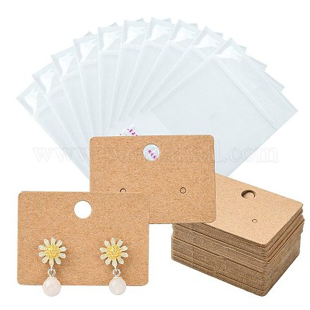 50 Uds. Tarjeta de exhibición de aretes de papel kraft rectangular con orificio para colgar CDIS-CJ0001-05-1
