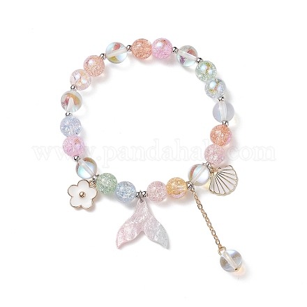 Bracelet extensible perles rondes en verre et pierre de lune synthétique BJEW-TA00192-1