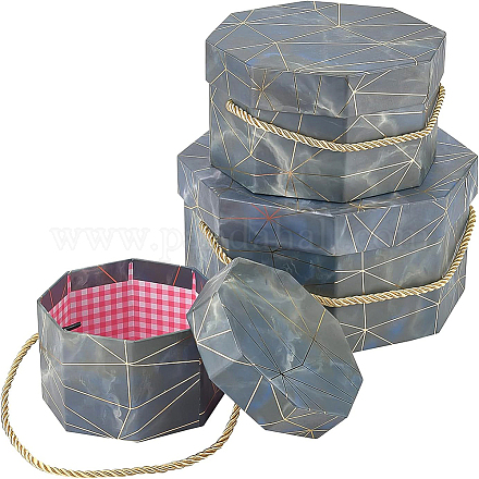 BENECREAT 3 Assorted Sizes Navy Blue Octagon Boxes Cardboard Gift Boxes with Portable Rope CON-WH0008-15-1
