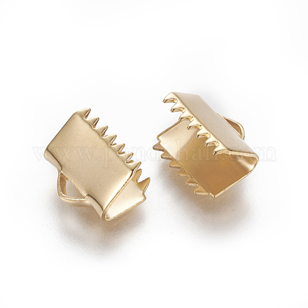 304ステンレス鋼リボンカシメエンドパーツ  長方形  ゴールドカラー  9x10.5mm  穴：1.4mm STAS-E471-05G-G-1