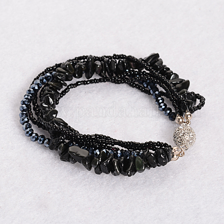 Agate noire bracelets multi-brins BJEW-L488-02-1