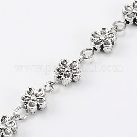 Handmade Tibetan Style Alloy Flower Beads Chains for Necklaces Bracelets Making AJEW-JB00081-03-1