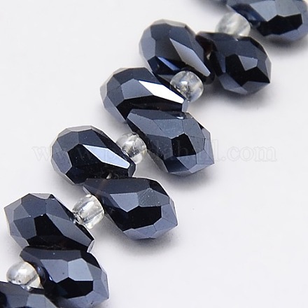Black Plated Glass Teardrop Beads Strands EGLA-F018-F01-1
