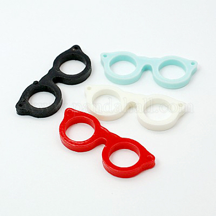 樹脂チャーム  眼鏡のフレーム  ミックスカラー  42x15.5x4mm  穴：1mm X-RESI-C126-M4-1