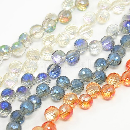 Faceted Electroplate Glass Round Beads Strands EGLA-J053-M-1