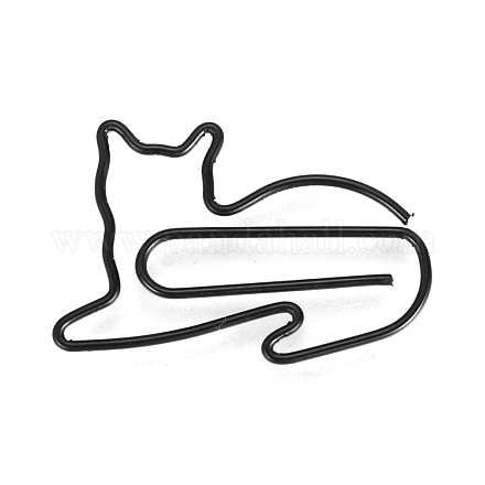 猫の形の鉄のペーパークリップ  かわいいペーパークリップ  面白いブックマークマーキングクリップ  ブラック  32x23x1mm TOOL-F013-06D-1