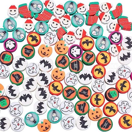 Nbeads100個のポリマークレイビーズ  DIYジュエリー作りのためのハロウィン/クリスマステーマ手作り粘土ビーズ CLAY-NB0001-20-1