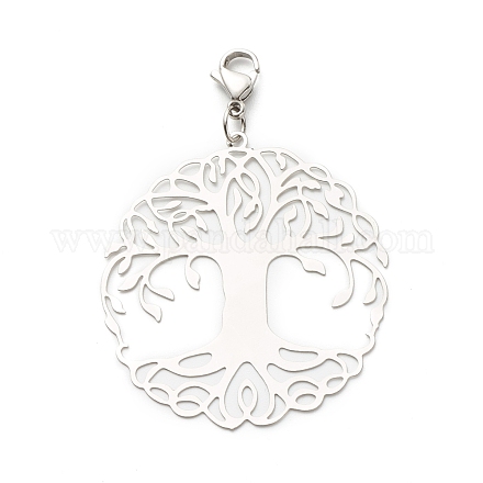 Plat rond avec arbre de vie 201 décorations pendentif en filigrane d'acier inoxydable X-HJEW-JM00573-03-1
