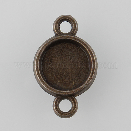 Recto-verso supports de connecteur de cabochon bronze antique en alliage de style tibétain rondes plat X-TIBE-M022-02AB-NF-1