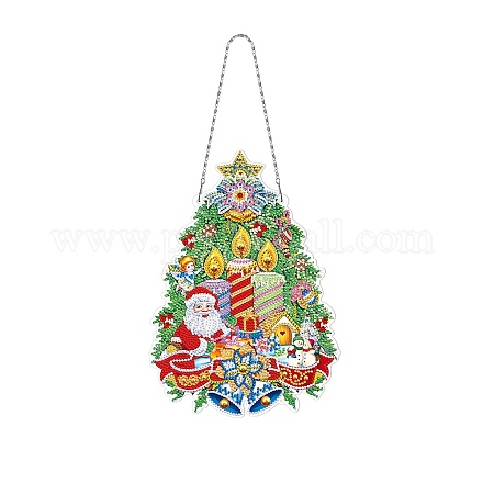 Kits de decoración colgante de corona de pintura de diamante diy con tema navideño XMAS-PW0001-112D-1