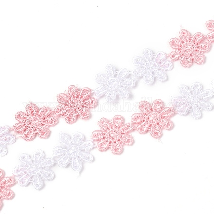 デイジーフラワーポリエステルレーストリム  刺繍アップリケソーイングリボン  裁縫や工芸品の装飾用  ピンク  5/8インチ（15mm）  /ロール15ヤード（13.72メートル/ロール） OCOR-H109-05A-1