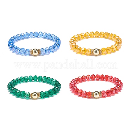 Set di braccialetti elasticizzati con perline di vetro e strass in stile 4 pz 4 per donna BJEW-JB08803-1