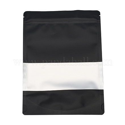 カラー印刷アルミホイルオープントップジップロックバッグ  食品保存袋  密封可能なポーチ  引き裂きノッチ付き保管包装用  長方形  ブラック  23x16x0.2cm  インナー対策：14.5のCM  窓：16x6cm  片側の厚さ：4.7ミル（0.12mm） OPP-M002-05A-01-1