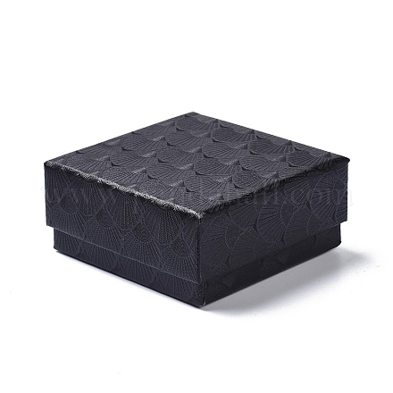 紙ジュエリーセットボックス  黒いスポンジを使って  ネックレスとイヤリング用  正方形  ブラック  7.5x7.5x3.6cm X-CON-Z005-03D-1