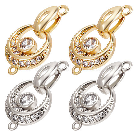 Beebeecraft 6 Sets 2 Colors Rack Plating Brass Pave Clear Cubic Zirconia Fold Over Clasps KK-BBC0005-64-1