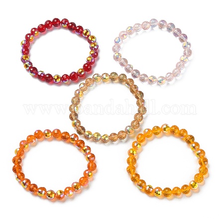 Сверкающие стеклянные круглые браслеты из бисера стрейч для женщин BJEW-JB09423-1
