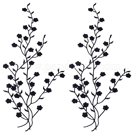 綿刺繍飾りアクセサリー  アップリケ  花  ブラック  450~470x1mm AJEW-WH0504-32A-1