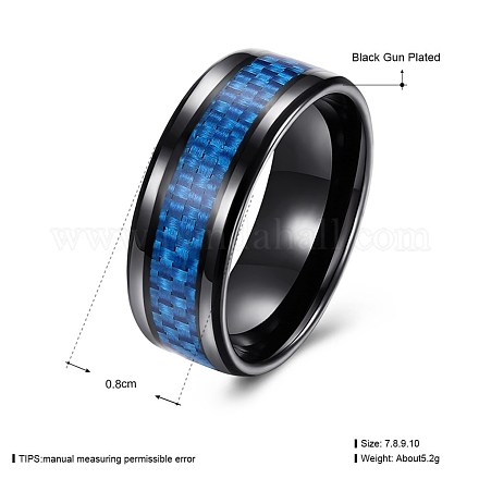 メンズチタンスチールフィンガー指輪  ワイドバンドリング  サイズ10  ブルー  ガンメタ色  19.8mm RJEW-BB27540-C-10-1