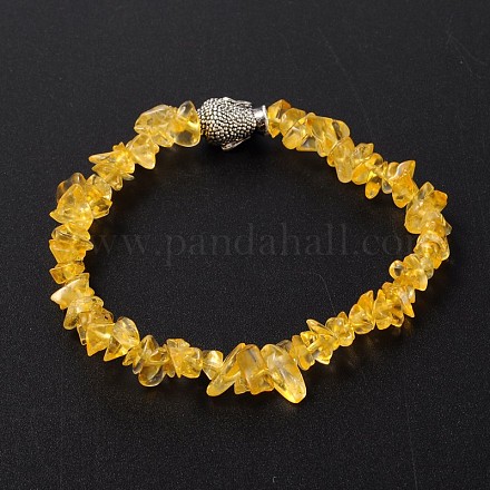 Bracelets extensibles perlés citrine tête de bouddha 3d (teints et chauffés) BJEW-JB01805-06-1