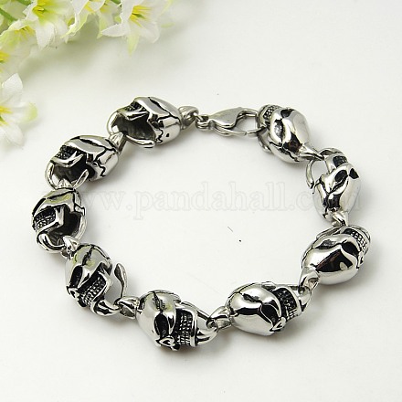 Mens 304 Stainless Steel Skull Bracelets for Halloween BJEW-C383-01-1