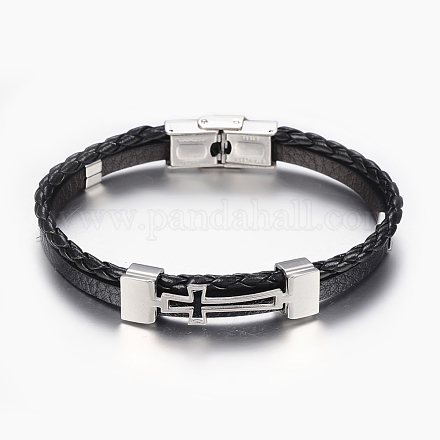Leather Braided Cord Bracelets BJEW-E324-A05-1