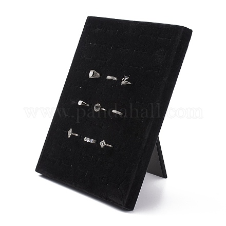 木製ジュエリーリング表示の板  ベルベットと  長方形  ブラック  250x200x18mm RDIS-N003-02-1