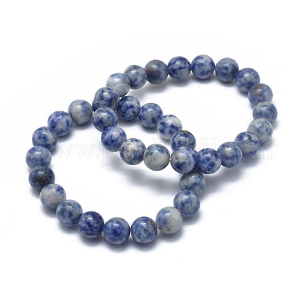 Bracelets extensibles en jaspe avec des taches bleues naturelles X-BJEW-K212-B-039-1
