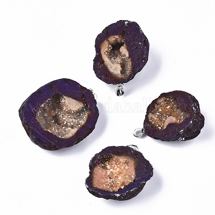 Pendentifs en agate druzy naturelle électrolytique G-S359-184-1