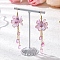 Flower Dangle Earrings, with Brass Earring Hooks & 304 Stainless Steel Flat Head Pins & Acrylic Bead Caps & Glass Beads, Plum, 79x23mm