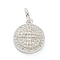 Brass Micro Pave Clear Cubic Zirconia Pendants, Long-Lasting Plated, Flat Round with Cross, Platinum, 16x13x3mm, Hole: 5mm