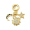 Rack Plating Brass Micro Pave Clear & Black Cubic Zirconia European Dangle Charms, Moon Star Sun Large Hole Pendants, Long-Lasting Plated, Lead Free & Cadmium Free, Real 18K Gold Plated, 25mm, Hole: 5mm