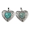 Natural Amazonite Peach Love Heart Pendants, Rack Plating Brass Hollow Heart Charms, Cadmium Free & Lead Free, 29.5x30.5x7.5mm, Hole: 7.5x5mm