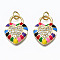 Brass Micro Pave Clear Cubic Zirconia Pendants, with Jump Rings and Enamel, Nickel Free, Heart, Real 16K Gold Plated, 20x15x4mm, Hole: 3mm