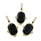 Brass Micro Pave Cubic Zirconia Pendants, with Blue Sand Stone, Oval Charms, Lead Free & Cadmium Free, Rack Plating, Long-Lasting Plated, Real 18K Gold Plated, 24x13x6mm, Hole: 5x2.5mm