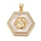 Brass Micro Pave Cubic Zirconia Pendants, with Shell Charms, Virgin Mary, Real 18K Gold Plated, Hexagon, 23.5x23.5x3.5mm, Hole: 3.5x4mm