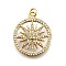 Rack Plating Brass Micro Pave Cubic Zirconia Pendants, Flat Round with Sun, with Jump Ring & Shell, Cadmium Free & Lead Free, Long-Lasting Plated, Real 18K Gold Plated, 26.5x22x3mm, Hole: 3.5mm